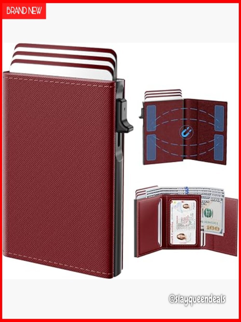 Slim RFID Leather Card Holder Wallet 14 Slot Pop Up Access Women